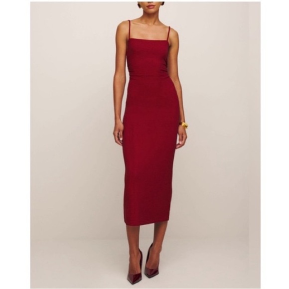 Dresses & Skirts - NWT Reformation Red Gold Sparkle Bodycon “Breslin” Midi Spaghetti Strap Dress XL